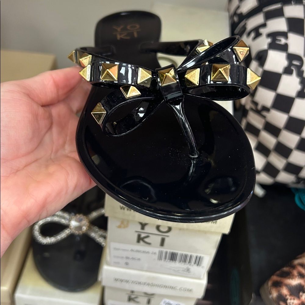 Black Sandals with Gold Studs